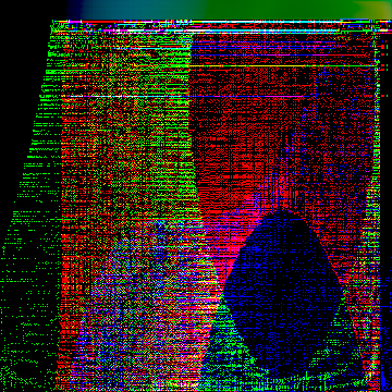 a corrupted, pixelated version of the above image