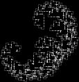 A white squiggle on a black background, looks like two arms of a plant turning inwards